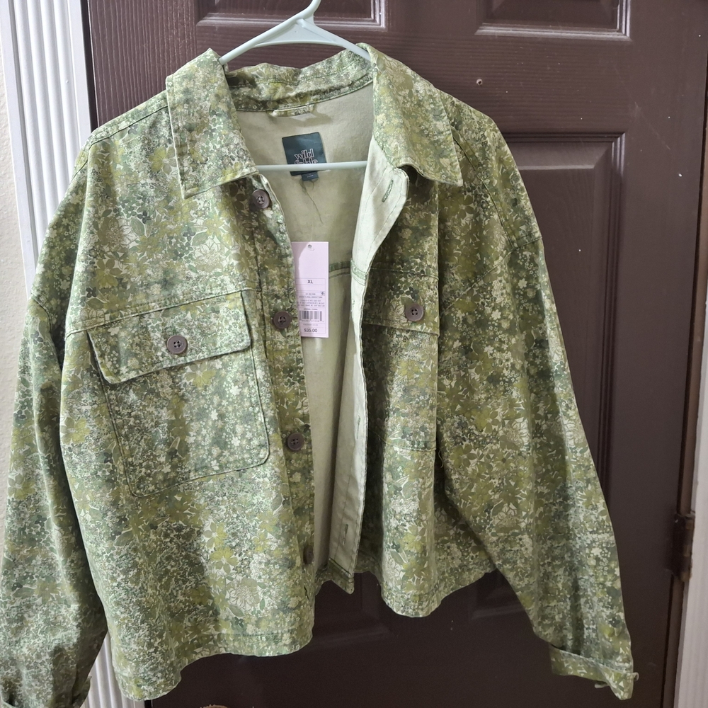 Green Floral Denim Jacket